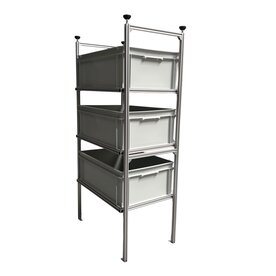 Opbergsysteem camper met 3 plateaus en 3 normbakken 60x40