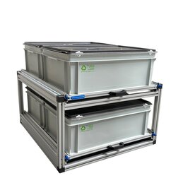 Schuifplateau dubbel 80x60 cm inclusief 4 gesloten bakken