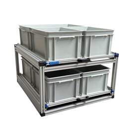 Schuifplateau dubbel 80x60 cm inclusief 6 open bakken