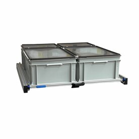 Schuifplateau aluminium voor camper 90x80 cm inclusief 4 bakken met deksel