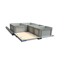 Schuifplateau aluminium voor camper 120x80 cm inclusief 4 open bakken met multiplex berk 9 mm bovenplaat