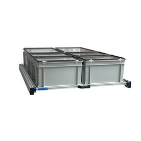 Schuifplateau aluminium voor camper 120x80 cm inclusief 6 bakken met deksel