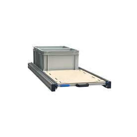 Schuifplateau aluminium voor camper 120x40 cm inclusief 2 open bakken met multiplex berk 9 mm bovenplaat