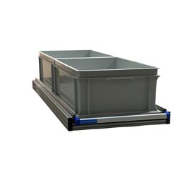 Schuifplateau eenhandsbediening 120x40 cm aluminium met 2 open bakken