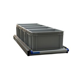 Schuifplateau eenhandsbediening 120x40 cm aluminium met 4 open bakken