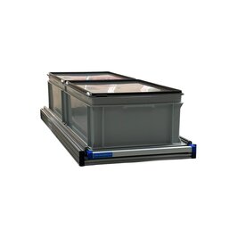 Schuifplateau eenhandsbediening 120x40 cm aluminium met 2 bakken met deksel