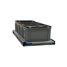 Schuifplateau eenhandsbediening 120x40 cm aluminium met 4 bakken met deksel