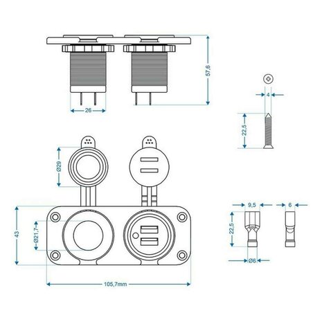 Inbouwkit 12 V - stopcontact/2xUSB