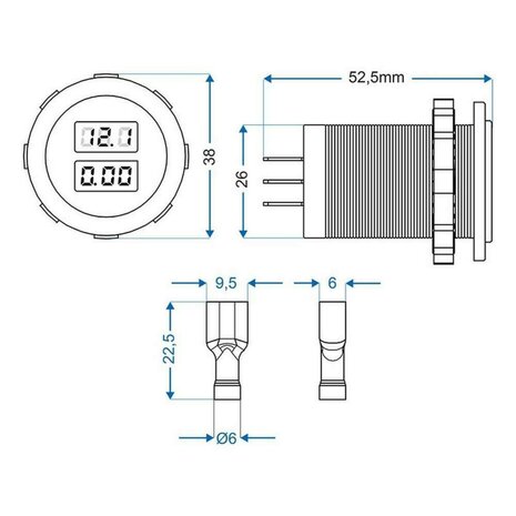 Voltmeter/amp&egrave;remeter inbouw 6-30 V 10A