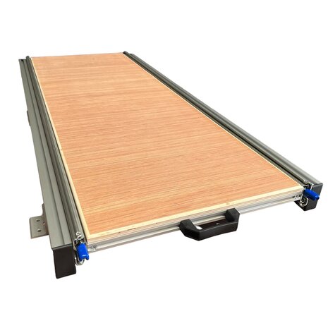 Schuifplateau aluminium voor camper 120x40 cm met multiplex 12 mm bovenplaat