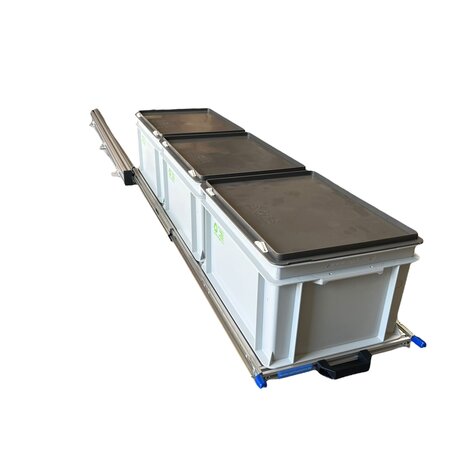 Schuifplateau aluminium voor camper 120x30 cm inclusief 3  bakken met deksel