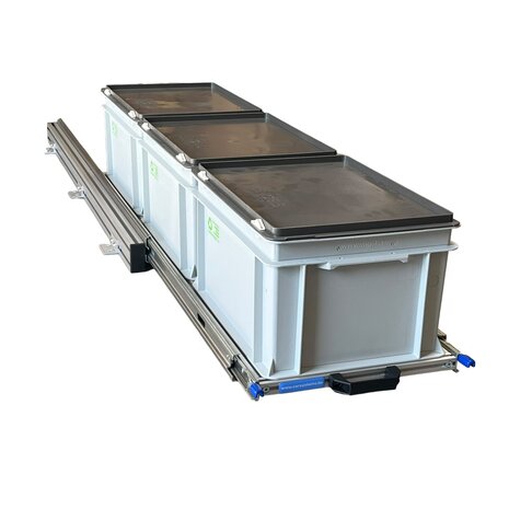 Schuifplateau aluminium voor camper 120x30 cm inclusief 3  bakken met deksel