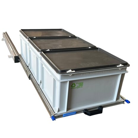 Schuifplateau aluminium voor camper 90x40 cm inclusief 3 bakken met deksel