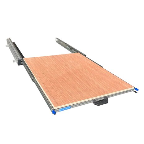 Schuifplateau aluminium voor camper 80x60 cm met multiplex 12mm vloerplaat