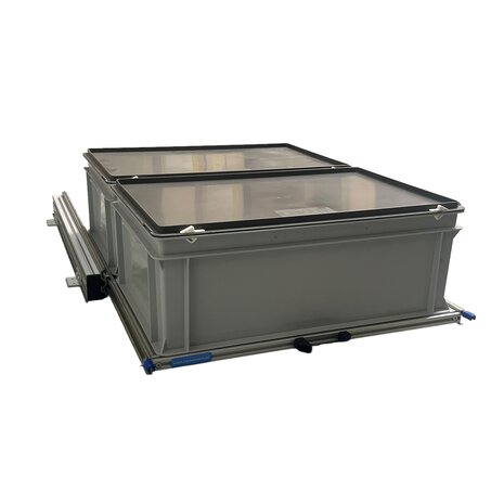 Schuifplateau aluminium voor camper 80x60 cm inclusief 2 bakken met deksel