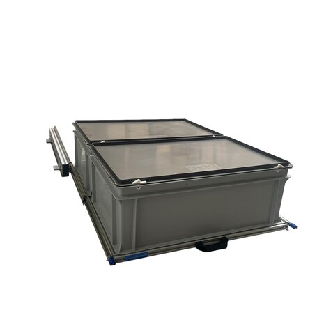 Schuifplateau aluminium voor camper 80x60 cm inclusief 2 bakken met deksel