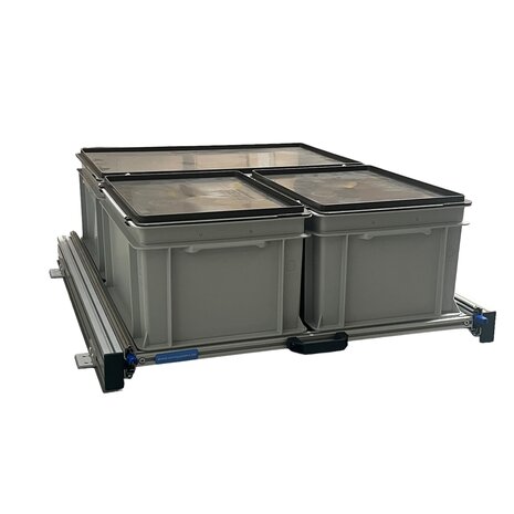 Schuifplateau aluminium voor camper 80x60 cm inclusief 3 bakken met deksel