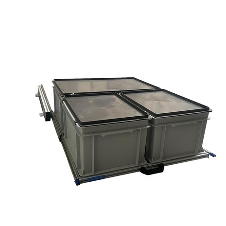 Schuifplateau aluminium voor camper 80x60 cm inclusief 3 bakken met deksel