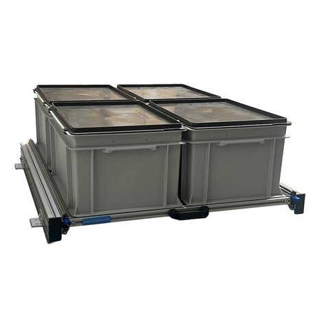 Schuifplateau aluminium voor camper 80x60 cm inclusief 4 bakken met deksel