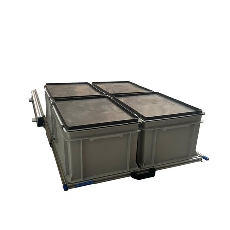 Schuifplateau aluminium voor camper 80x60 cm inclusief 4 bakken met deksel