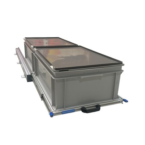 Schuifplateau aluminium voor camper 120x40 cm inclusief 2 bakken met deksel