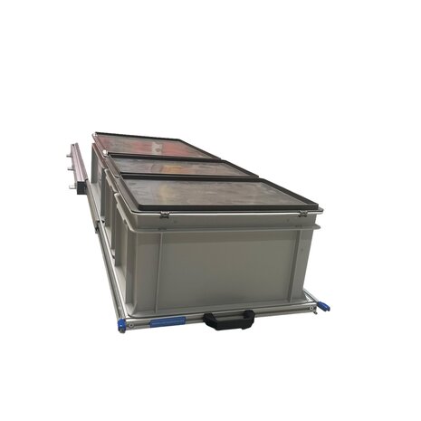 Schuifplateau aluminium voor camper 120x40 cm inclusief 3 bakken met deksel