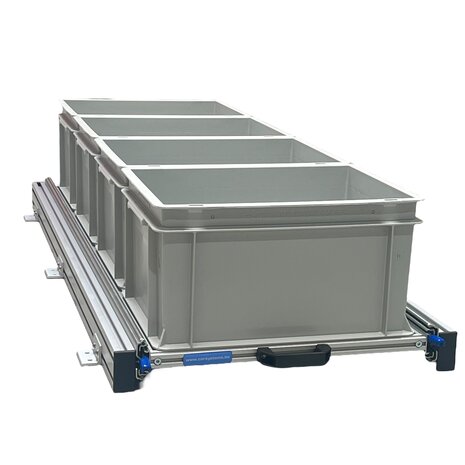 Schuifplateau aluminium voor camper 120x40 cm inclusief 4 open bakken