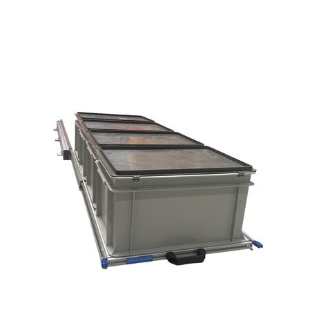 Schuifplateau aluminium voor camper 120x40 cm inclusief 4 bakken met deksel