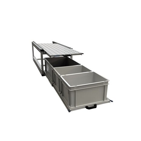 Schuifplateau dubbel 120x40 cm inclusief 3 open bakken en aluminium traanplaat