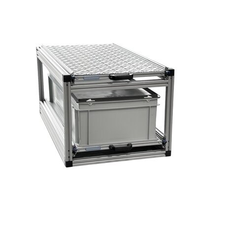 Schuifplateau dubbel 90x40 cm inclusief 2 bakken met deksel en aluminium traanplaat