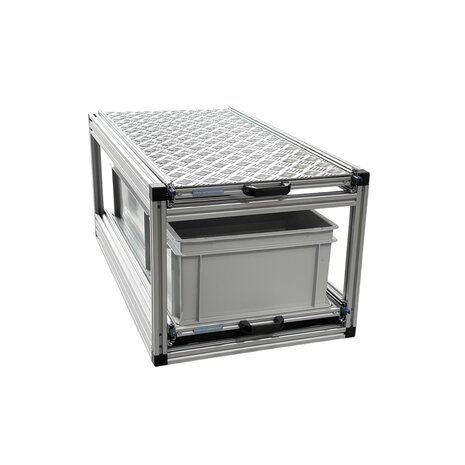 Schuifplateau dubbel 90x40 cm inclusief 2 open bakken en aluminium traanplaat