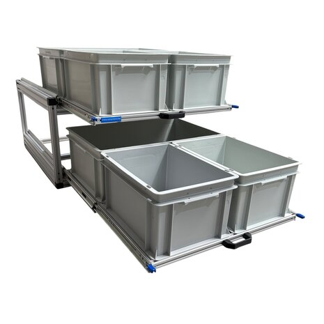 Schuifplateau dubbel 80x60 cm inclusief 6 open bakken