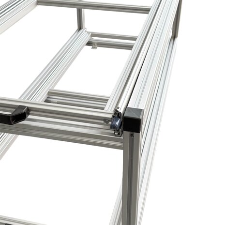 Schuifplateau dubbel 80x60 cm met aluminium bovenplaat en 3 open bakken