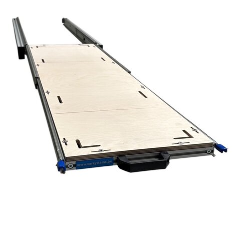 Schuifplateau aluminium voor camper 120x30 cm met multiplex berk 9 mm bovenplaat
