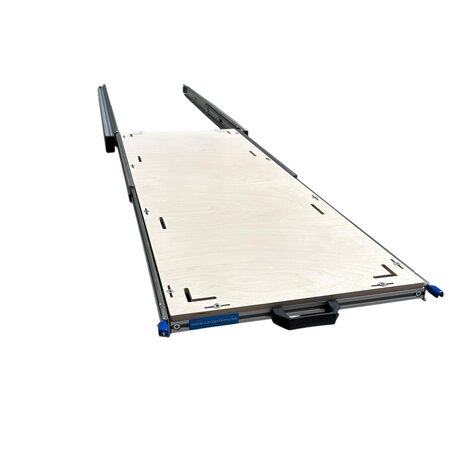 Schuifplateau aluminium voor camper 120x40 cm met multiplex berk  9 mm bovenplaat