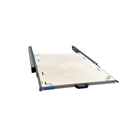 Schuifplateau aluminium voor camper 80x60 cm met multiplex berk 9 mm bovenplaat