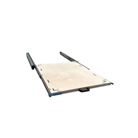 Schuifplateau aluminium voor camper 80x60 cm met multiplex berk 9 mm bovenplaat