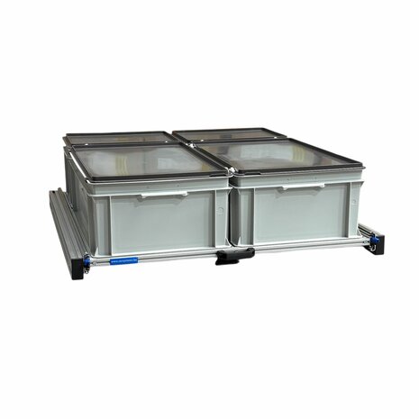 Plateau coulissant en aluminium pour camping-car 90x80 cm, avec 4 bacs avec couvercle