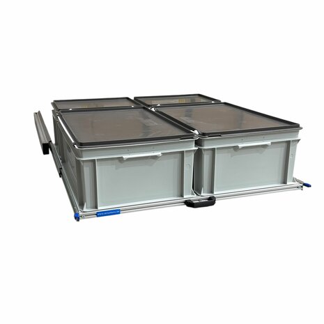 Plateau coulissant en aluminium pour camping-car 90x80 cm, avec 4 bacs avec couvercle