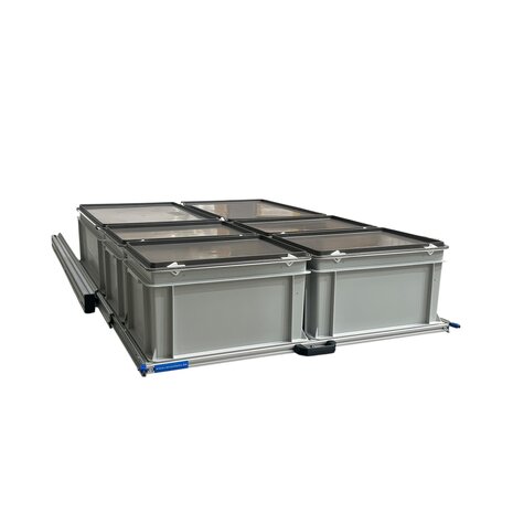 Plateau coulissant en aluminium pour camping-car 120x80 cm, avec 6 bacs avec couvercle