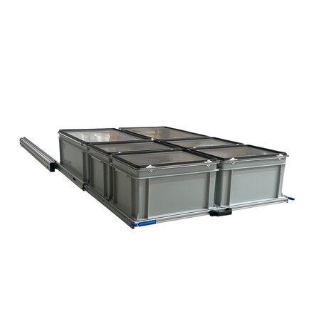 Plateau coulissant en aluminium pour camping-car 120x80 cm, avec 6 bacs avec couvercle