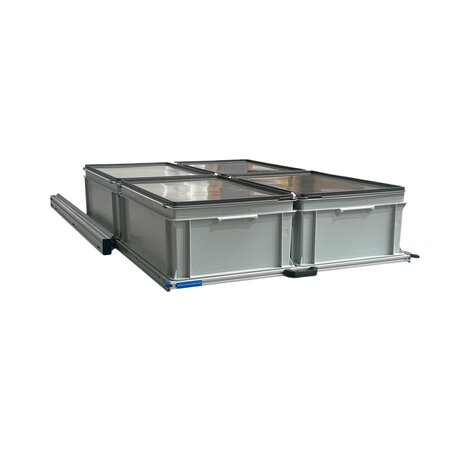 Schuifplateau aluminium voor camper 120x80 cm inclusief 4 bakken met deksel
