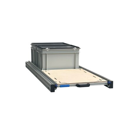 Schuifplateau aluminium voor camper 120x40 cm inclusief 2 bakken met deksel en multiplex berk 9 mm bovenplaat