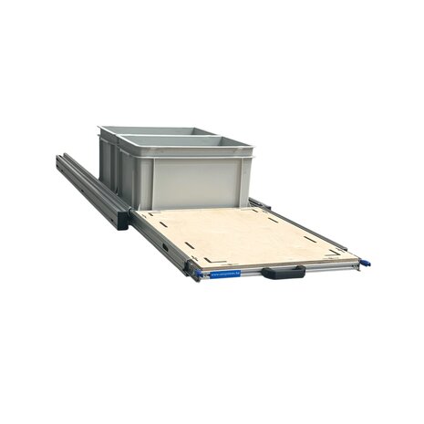 Schuifplateau aluminium voor camper 120x40 cm inclusief 2 open bakken met multiplex berk 9 mm bovenplaat