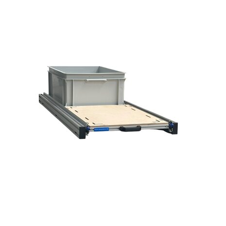 Schuifplateau aluminium voor camper 120x40 cm inclusief 1 open bak met multiplex berk 9 mm bovenplaat