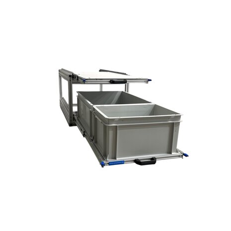 Dubbele schuifplateau 90x40 cm inclusief 2 open bakken en 6 mm global volkern bovenplaat