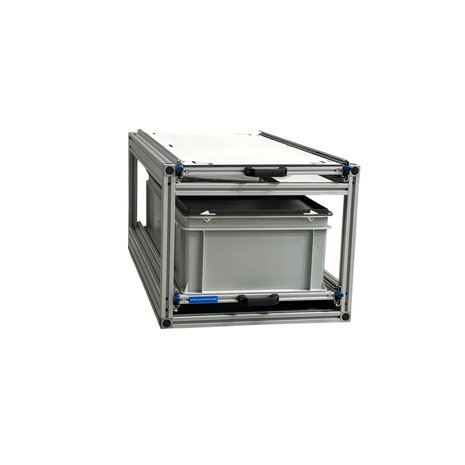 Dubbele schuifplateau 90x40 cm inclusief 2 bakken met deksel en 6 mm global volkern bovenplaat