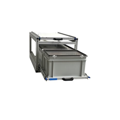 Dubbele schuifplateau 90x40 cm inclusief 2 bakken met deksel en 6 mm global volkern bovenplaat