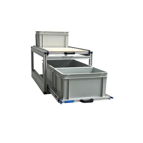 Schuifplateau dubbel 90x40 cm inclusief 3 open bakken met multiplex berk 9 mm bovenplaat