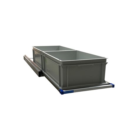 Schuifplateau eenhandsbediening 120x40 cm aluminium met 2 open bakken